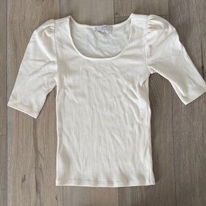 LOFT Ivory Ribbed Short Sleeve Top